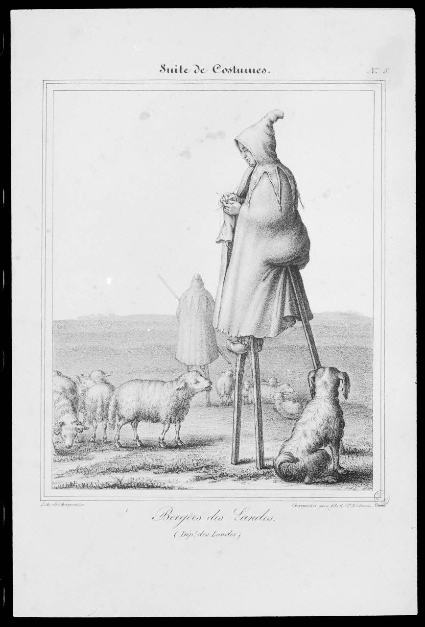 photographie "Bergers des landes". Estampe datée de 1830. Lithographie noir et blanc de Charpentier Ph.1988.2.364  Photo