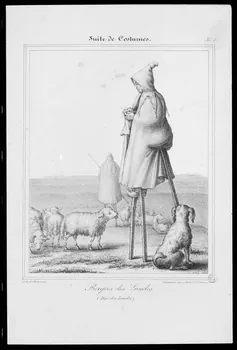 photographie "Bergers des landes". Estampe datée de 1830. Lithographie noir et blanc de Charpentier Ph.1988.2.364 Photo