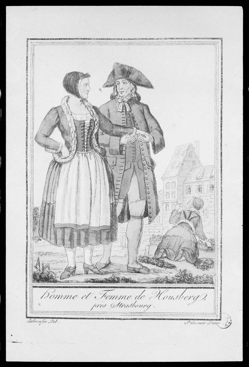 photographie "Homme et femme de Housberg". Estampe datée de 1796. Taille-douce couleur Ph.1988.2.369 Photo