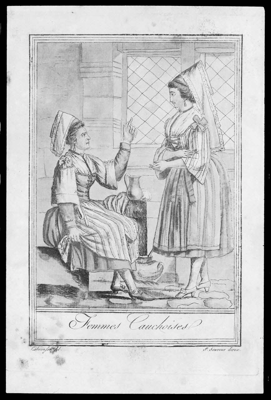 photographie "Femmes cauchoises". Estampe datée de 1796. Taille-douce couleur Ph.1988.2.372 Photo