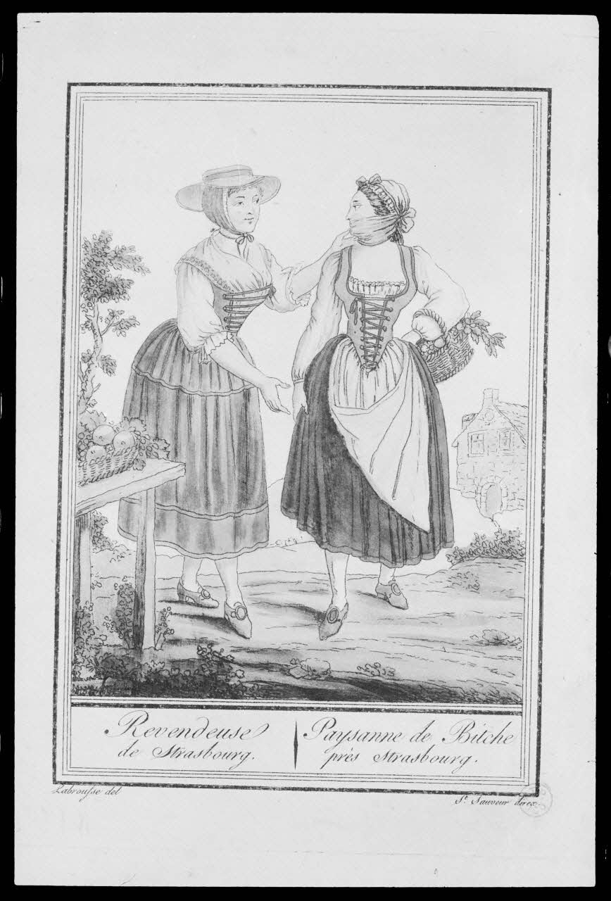 photographie "Revendeuse et paysanne". Estampe datée de 1796. Taille-douce couleur Ph.1988.2.373 Photo