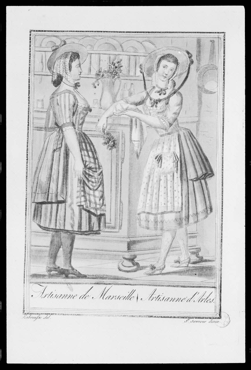photographie "Artisanne de Marseille et d'Arles". Estampe datée de 1796. Taille-douce couleur Ph.1988.2.376 Photo