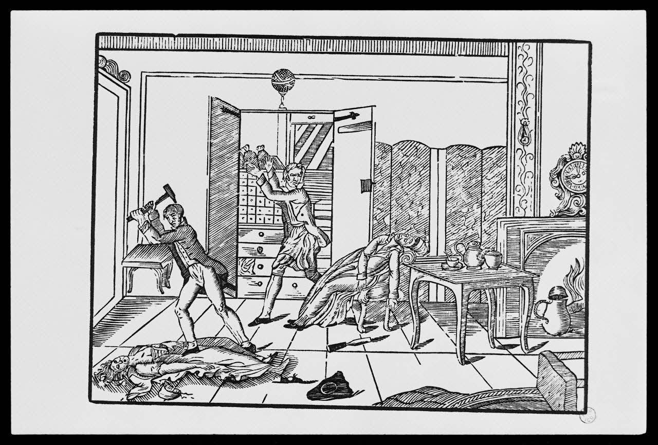 photographie "Relation de l'assassinat". Canard daté de 1833. Bois noir et blanc. Maison Martin-Delahaye à Lille (1802-1833) Ph.1988.2.38 Photo