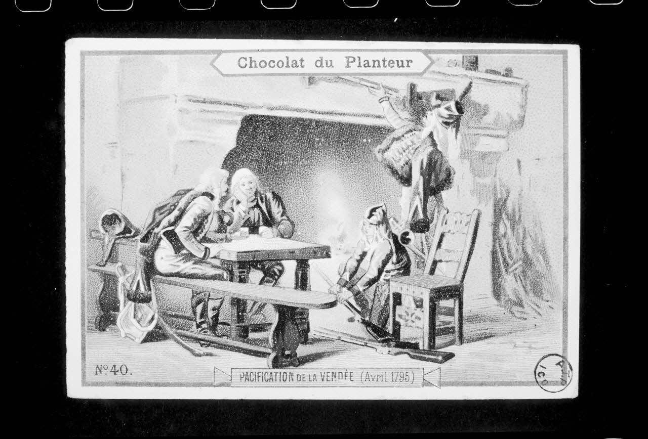 photographie "Pacification de la Vendée". Carte publicitaire pour du chocolat. Reproduction industrielle couleur Ph.1988.2.393 Photo