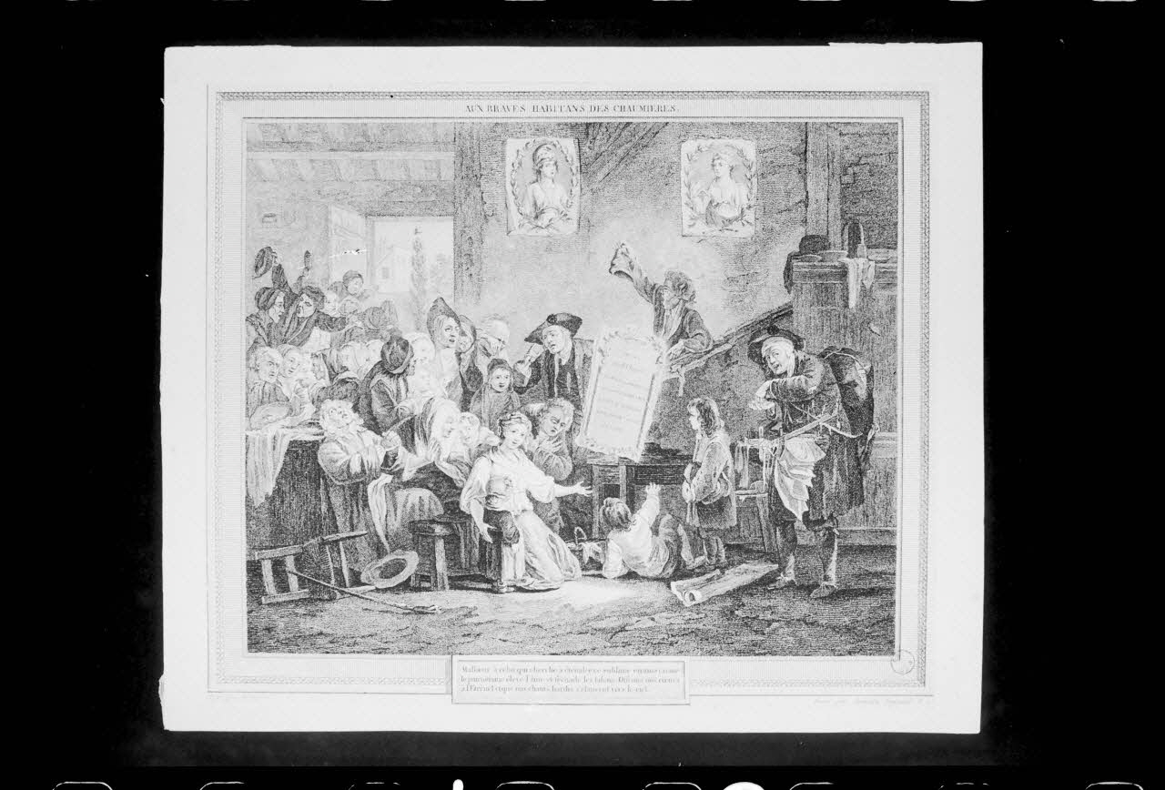 photographie "Aux braves habitants des chaumières". Estampe datée de 1794. Taille-douce noir et blanc Ph.1988.2.408 Photo