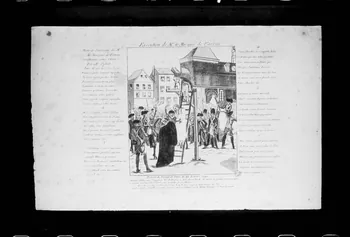 photographie Estampe accompagnée d'un texte représentant une exécution lors de la Révolution Française datée de 1790. Taille-douce couleur Ph.1988.2.418 Photo