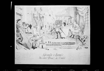 photographie "Grande armée du Prince de Condé". Estampe accompagnée d'un texte. Taille douce couleur Ph.1988.2.425 Photo