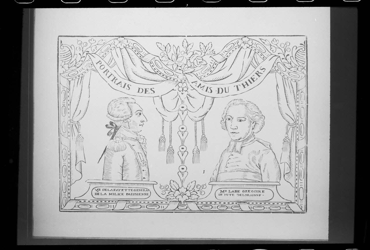 photographie "Portrait des amis du Thiers". Estampe datée de 1789. Bois noir et blanc Ph.1988.2.432  Photo