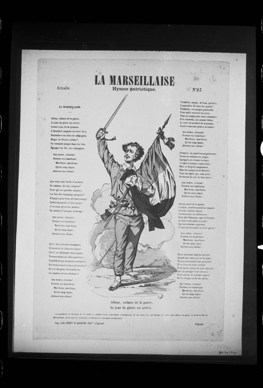 photographie "La Marseillaise". Estampe accompagnée d'un texte datée de 1872. Lithographie couleur. Maison Pinot-Sagaire à Epinal Ph.1988.2.463 Photo