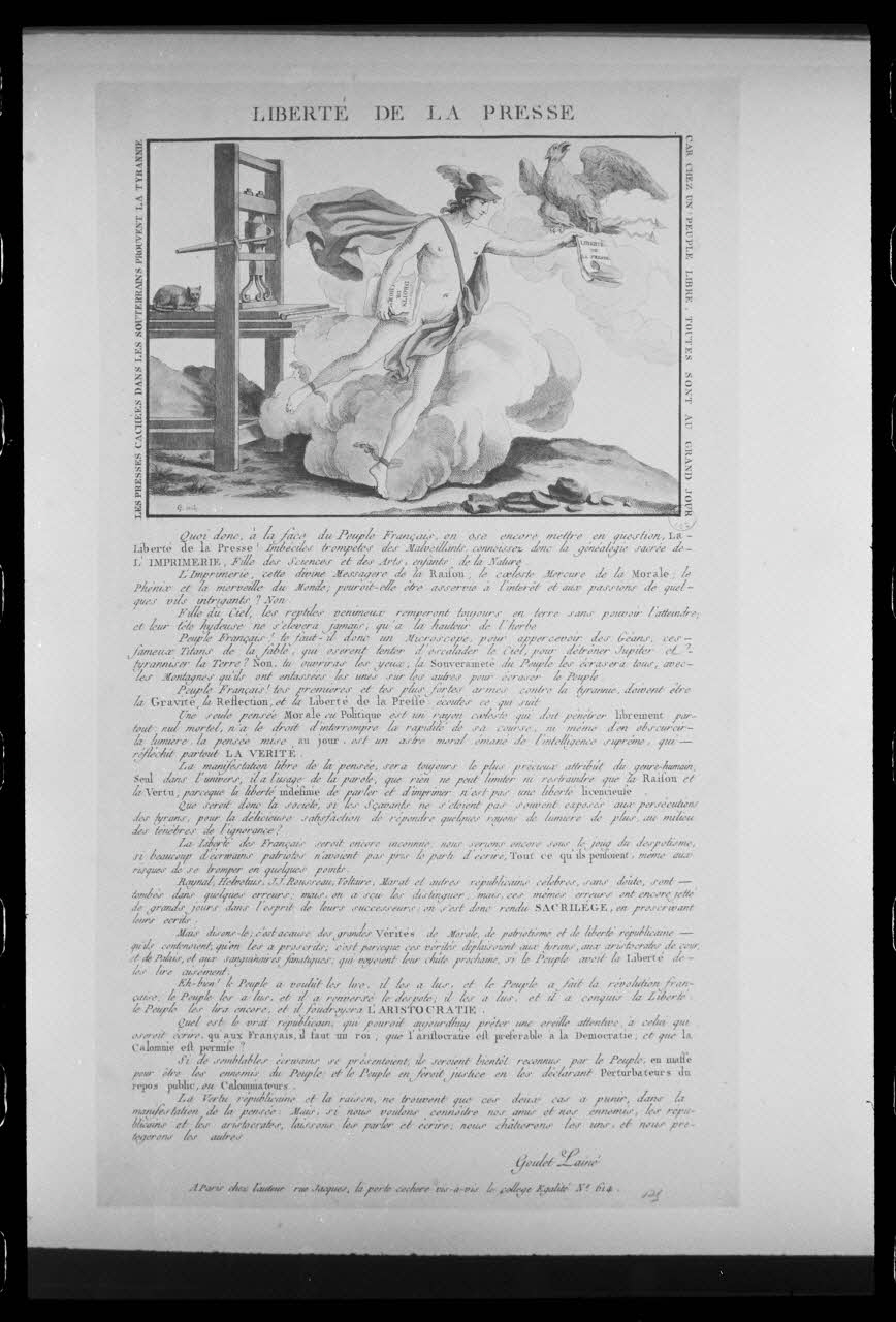 photographie "Liberté de la presse". Estampe datée de 1789. Taille douce couleur. Paris Ph.1988.2.473 Photo