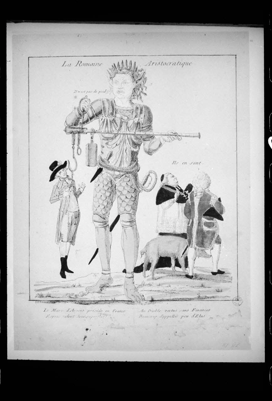 photographie "La romaine aristocratique". Estampe caricaturale datée de 1789. Taille douce couleur Ph.1988.2.478 Photo