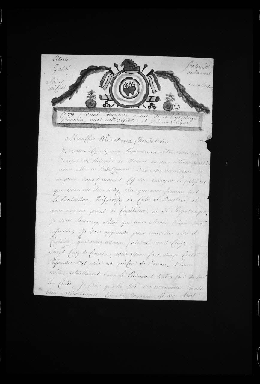 photographie "Lettre de soldat". Plume et aquarelle datée de 1794 Ph.1988.2.488 Photo
