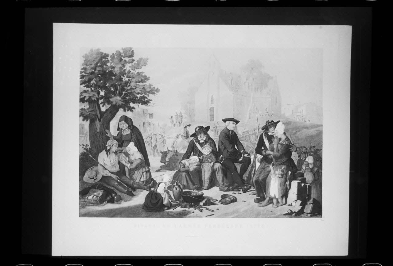 photographie "Bivouac de l'armée vendéenne". Estampe datée de 1858. Taille douce noir et blanc Ph.1988.2.523 Photo