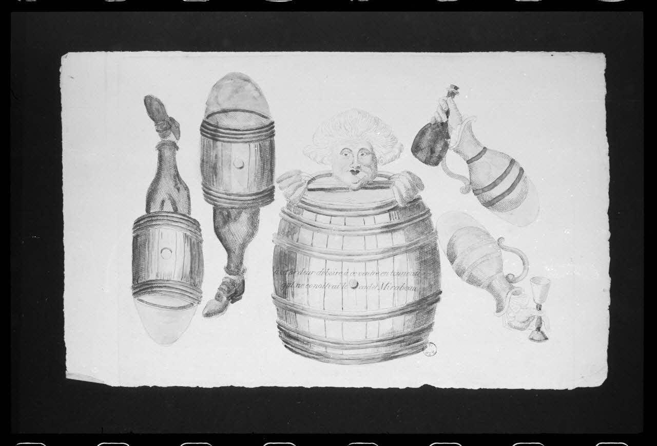 photographie "A cette ardeur de boire : Mirabeau". Estampe datée de 1789. Taille douce couleur Ph.1988.2.535 Photo