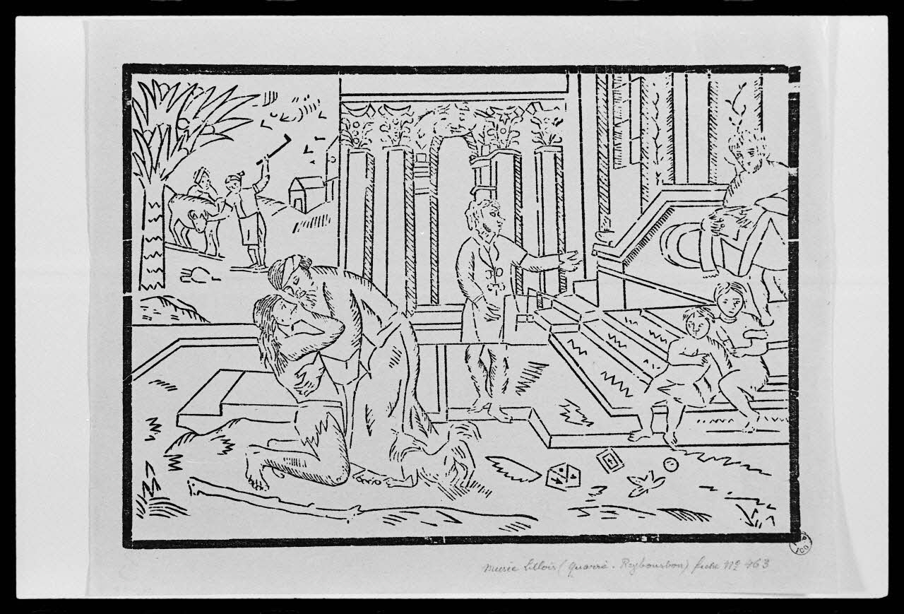 photographie "Retour de l'enfant prodigue". Estampe datée du 19è siècle. Bois noir et blanc Ph.1988.2.66 Photo