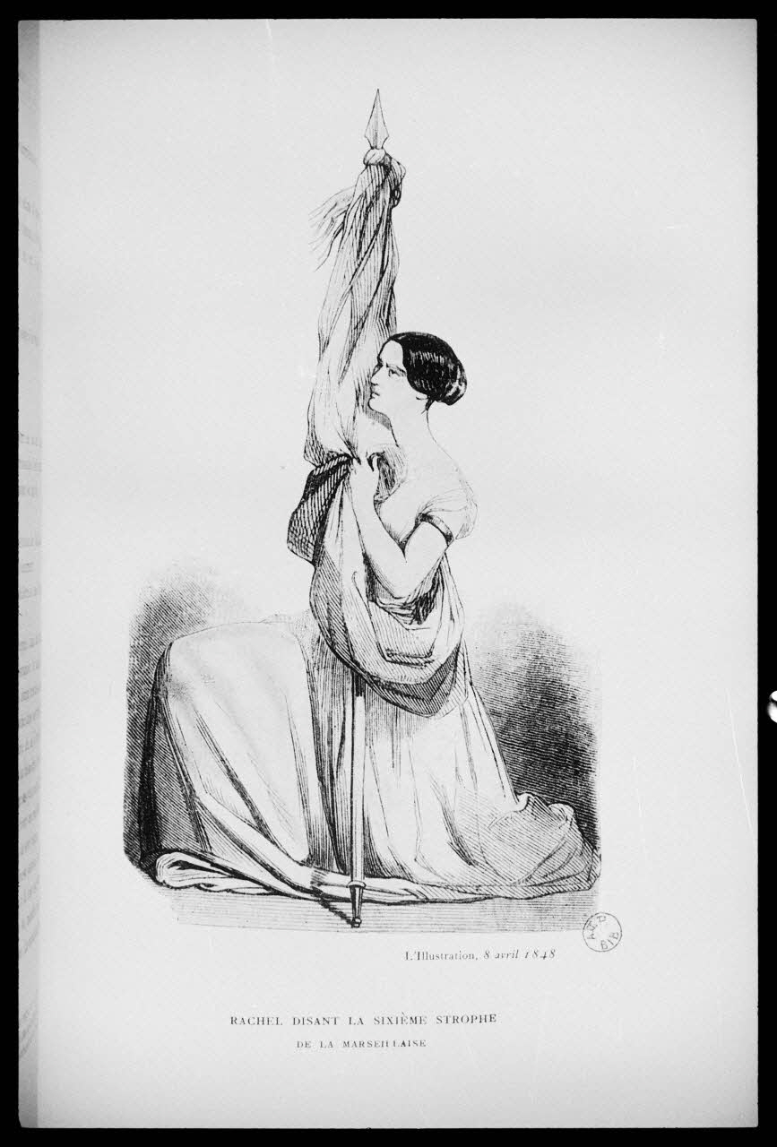photographie "Rachel disant une strophe de la Marseillaise". In "La Marseillaise" L. Fiaux. Page 238. Daté de 1848 Ph.1988.39.2 Photo