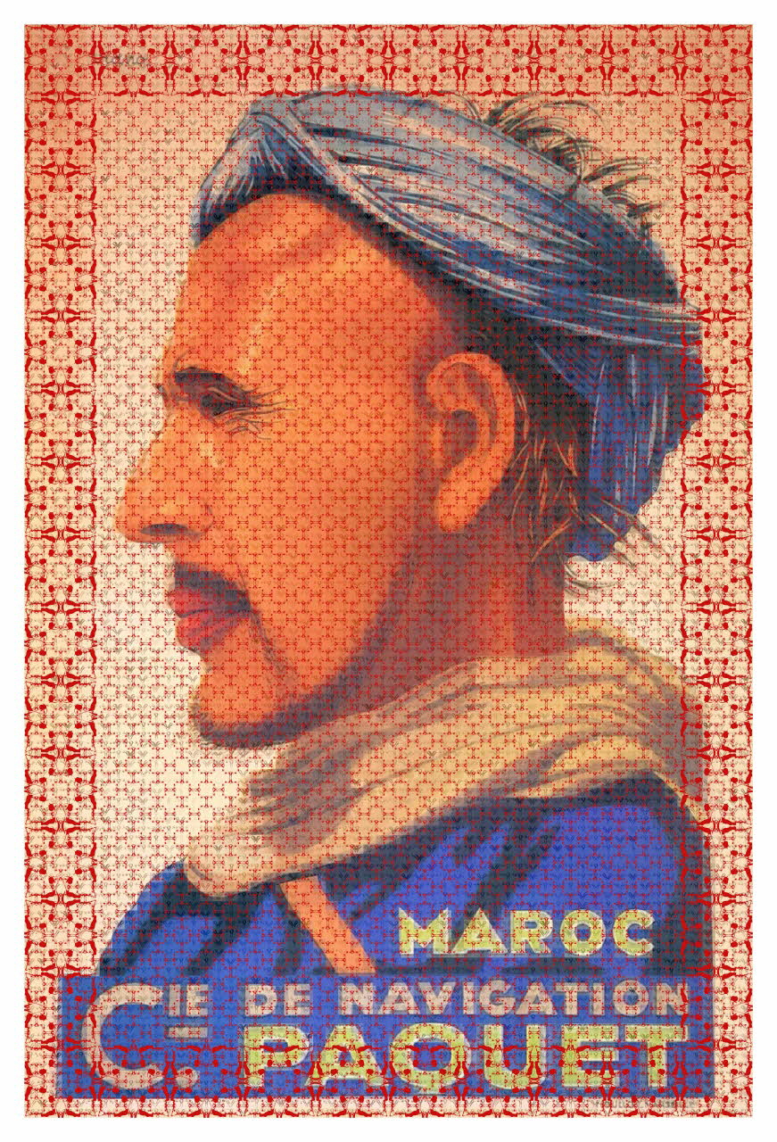 Fatima Mazmouz ; Viano ; Etablissements Moullot ; Compagnie de Navigation Paquet affiche Les Utérus de mon père, 6 Ile-de-France, France 2016 2023.44.4 Photo Fatima MAZMOUZ