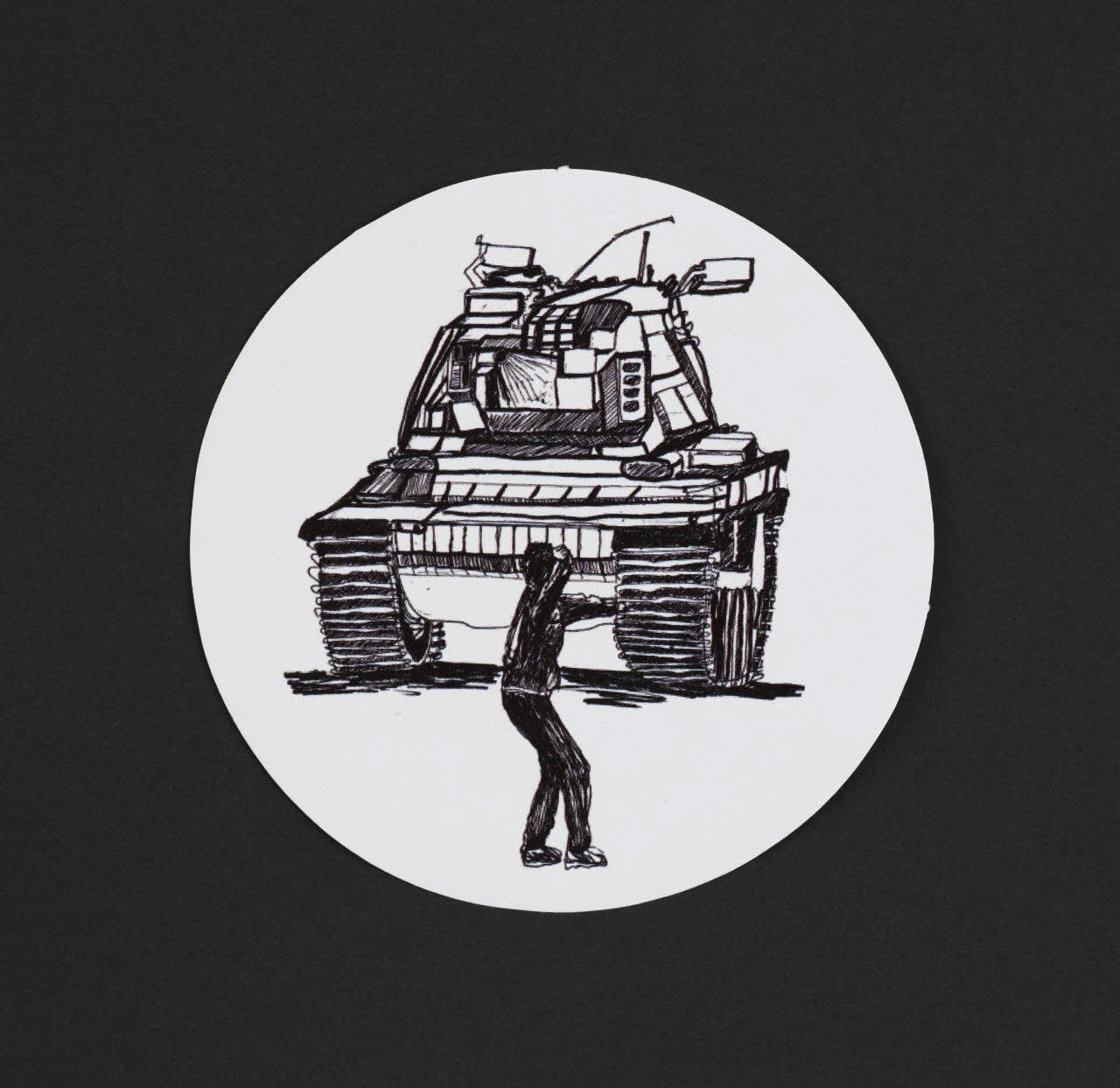 autocollant Autocollant montrant le face à face d'un char israélien et d'un enfant palestinien. Palestine 2020-2022 2023.38.9 Photo Mucem / Marianne Kuhn