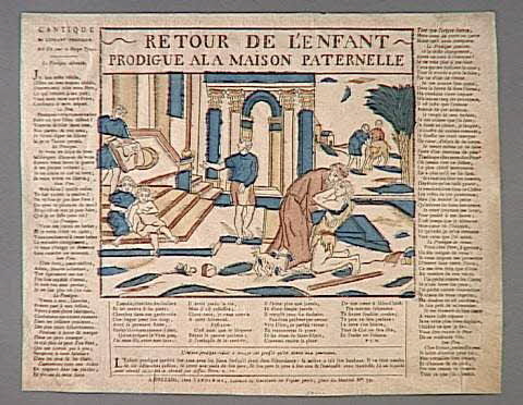 Jean-Baptiste Letourmy imagerie ancienne RETOUR DE L'ENFANT  PRODIGUE A LA MAISON PATERNELLE Orléans 1800 1959.114.1 Photo RMN-Grand Palais (Mucem)