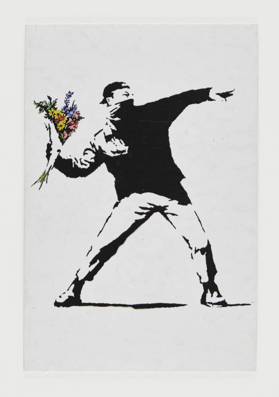 magnet Manifestant jetant un bouquet de fleurs de Banksy 2023.41.9 Photo Mucem / Marianne Kuhn