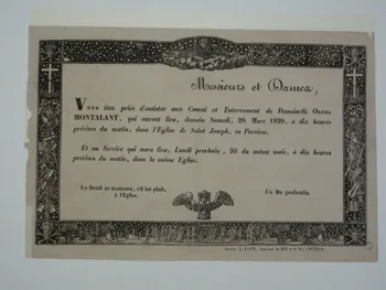 Durouchail Pierre ; Pavie L. imagerie ancienne Faire part mortuaire Angers 1829 1977.4.36 Photo Mucem