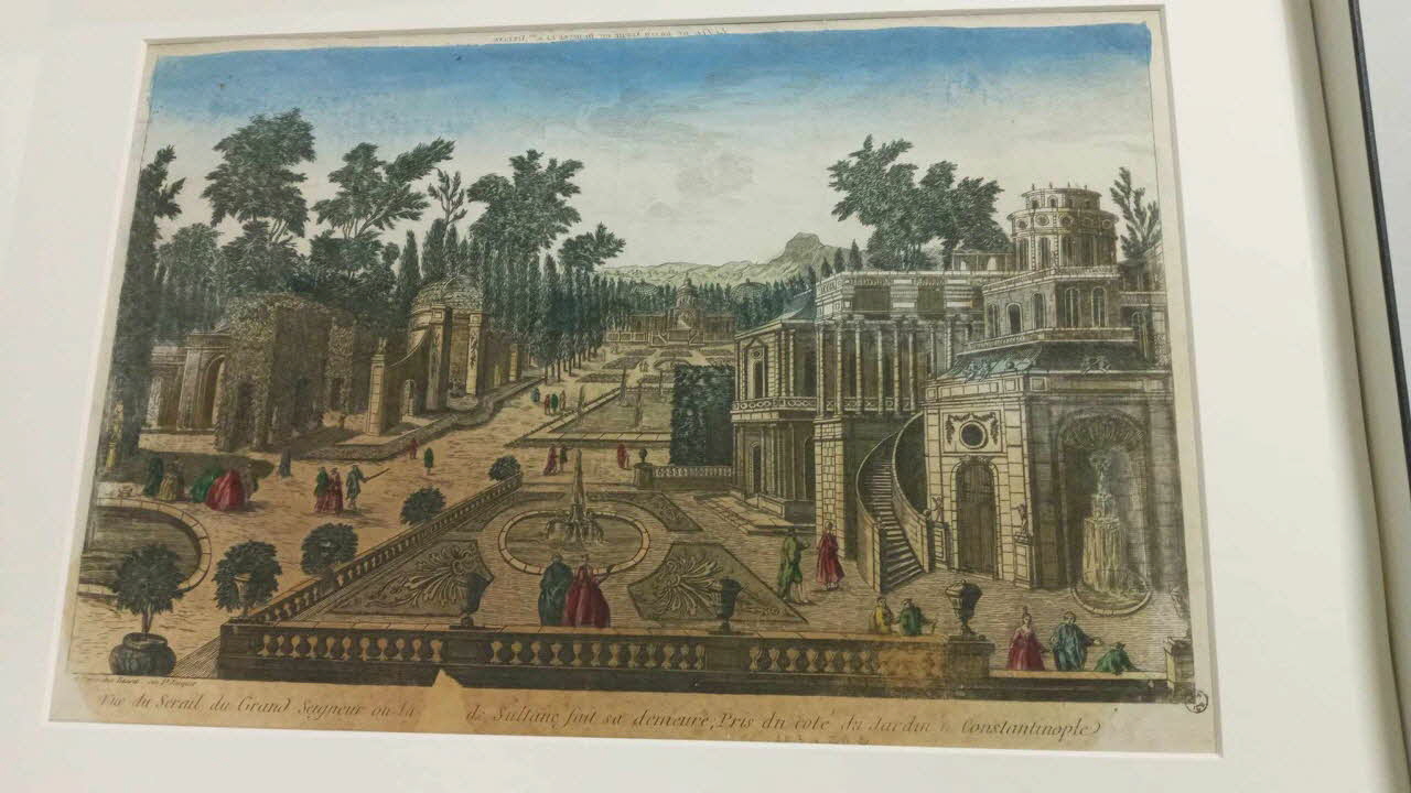 André Basset ; le Jeune (dit) imagerie ancienne Vue de Serail du Grand Seigneur ou la Sultane fait sa demeure Paris 1749 1943.16.213 Photo Mucem