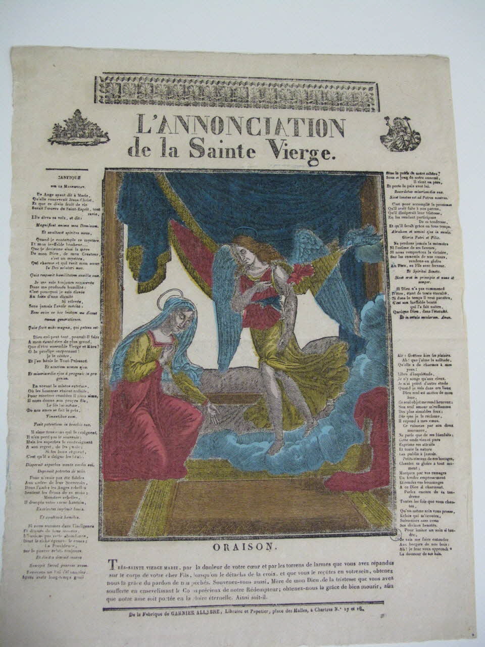 Antoine Thiébault ; Jacques-Pierre Garnier-Allabre imagerie ancienne L'ANNONCIATION  de la Sainte Vierge. Chartres 1826-1828 1953.12.11 Photo Mucem