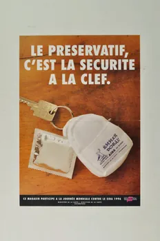 Luxembourg Ministère de la Santé, Sida Aids affiche "Le préservatif, c'est la sécurité à la clef. / Ce magasin participe à la journée mondiale contre le sida 1996" Luxembourg 1996 2005.10.15  Photo Mucem