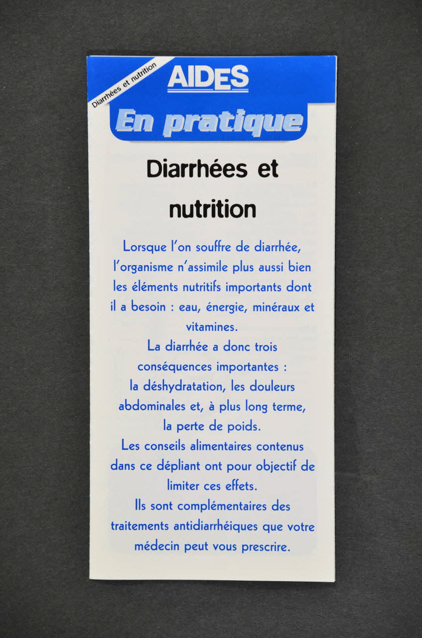 AIDES Dépliant "Aides En pratique : Diarrhées et nutrition" France 1998/2 2003.100.24 Photo Mucem
