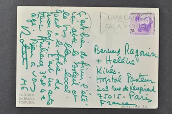 Hôpital Pasteur - Personnel et malades carte postale Carte postale envoyée du Portugal par un malade France 1999 2003.100.39 Photo Mucem