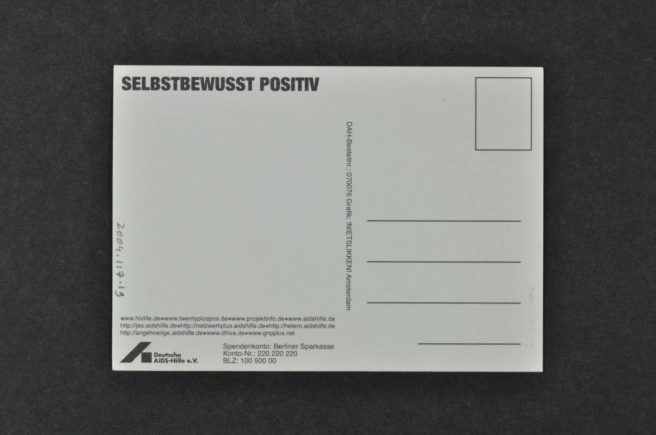 Deutsche Aids-Hilfe carte postale "Ich mach mein Ding HIV +"  (Je fais mon affaire / Séropositif) Allemagne 2004 2004.117.19 Photo Mucem
