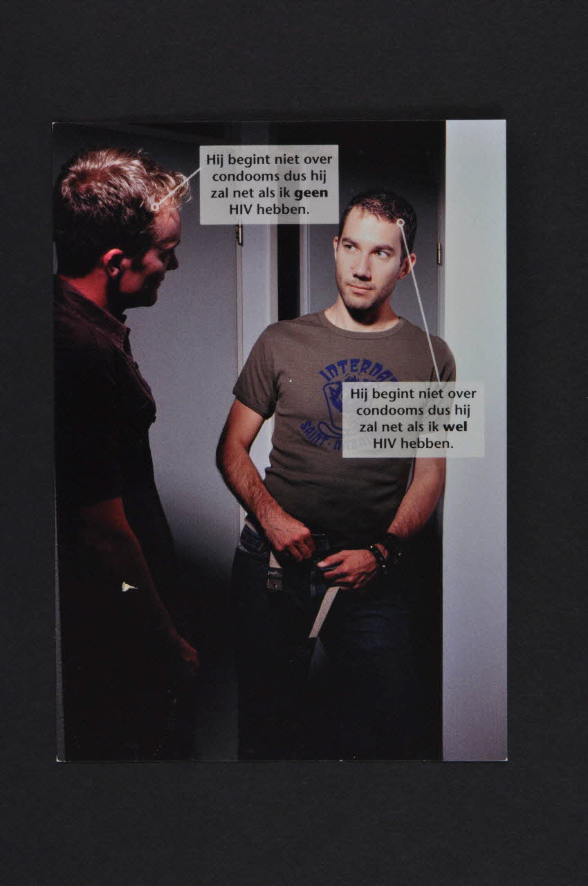 carte postale "Hij begint niet over condooms dus hij zal net als ikk geen HIV hebben" 2005.100.45 Photo Mucem