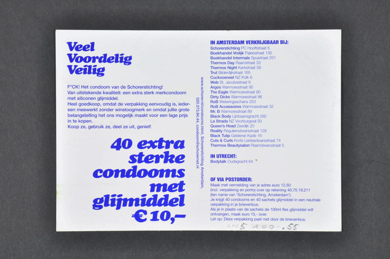 SAD Schorer Stichting flyer "F*ck !" Schorer condooms" (Fuck. Préservatifs de Schorer). Pays-Bas 2004 2005.100.55  Photo Mucem