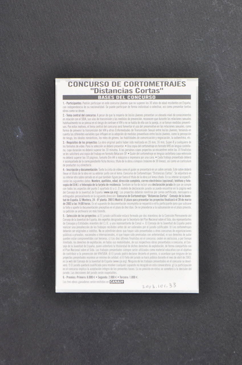 carte postale "Distancias cortas. Concurso de cortometrajes" (Distances courtes. Concours de courts métrages) 2003.101.33 Photo Mucem