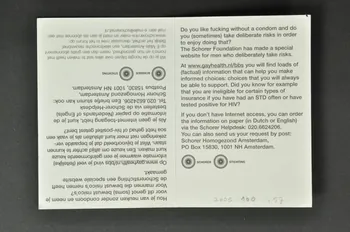 SAD Schorer Stichting Dépliant "Info for those who like unprotected sex" (en néerlandais et en anglais) (Information pour ceux qui aiment le sexe non protégé) Pays-Bas 2005 2005.100.57 Photo Mucem
