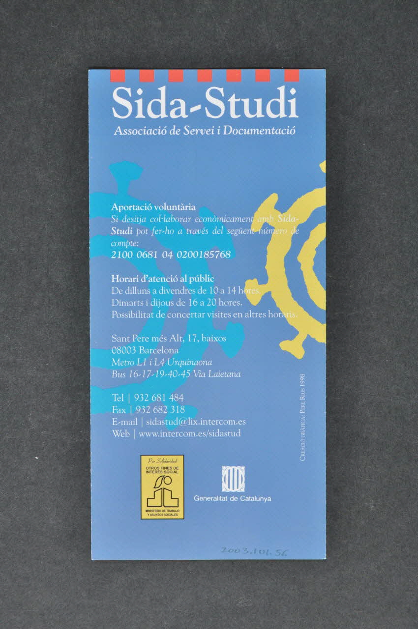 Sida Studi Dépliant "Sida-Studi. Associacio de Servei i Documentacio" Espagne 1998 2003.101.56 Photo Mucem