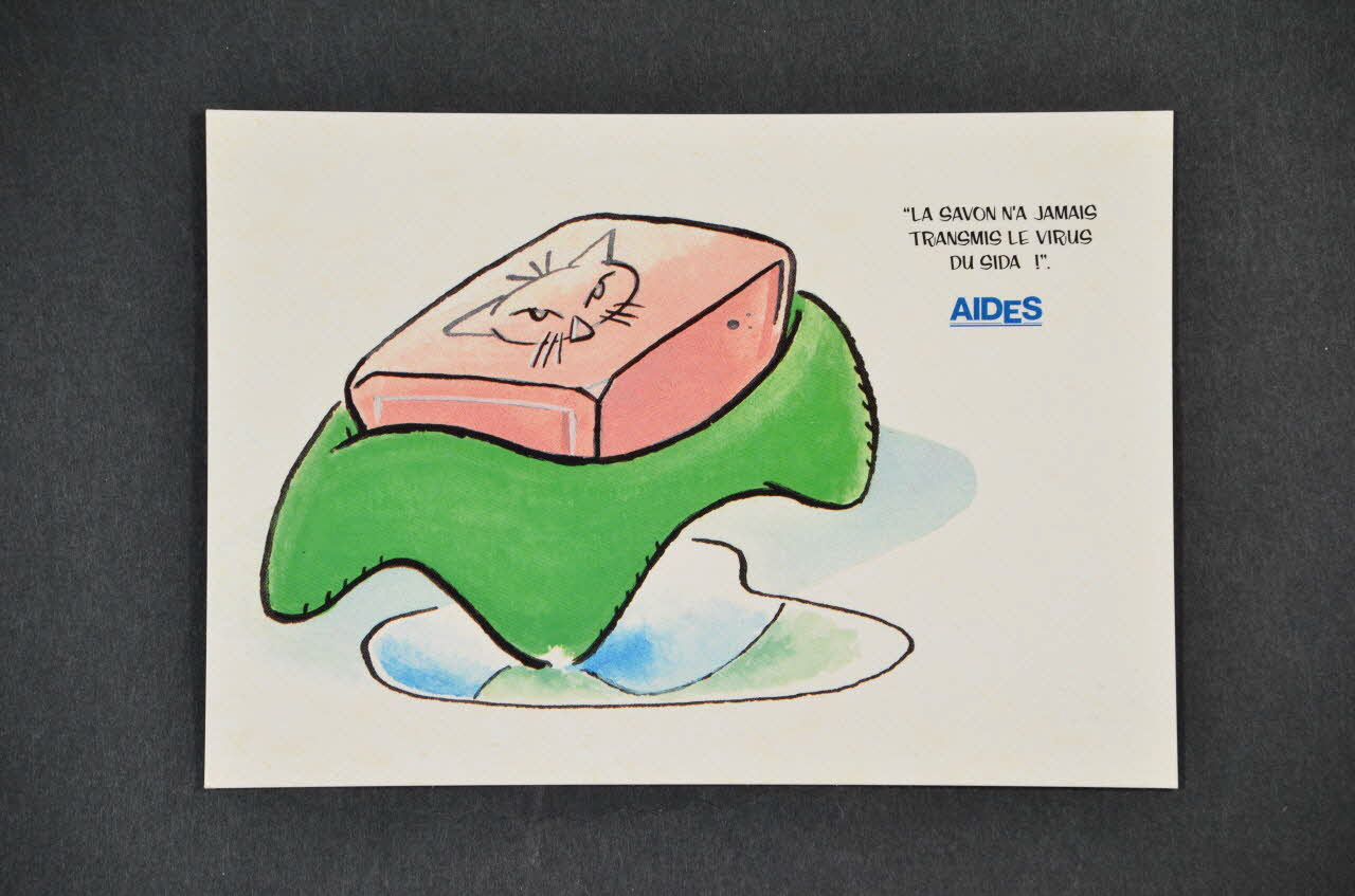 carte postale "Le savon n'a jamais transmis le virus du sida" / "Campagne VIH/Sida et milieu de travail" 2005.101.127 Photo Mucem