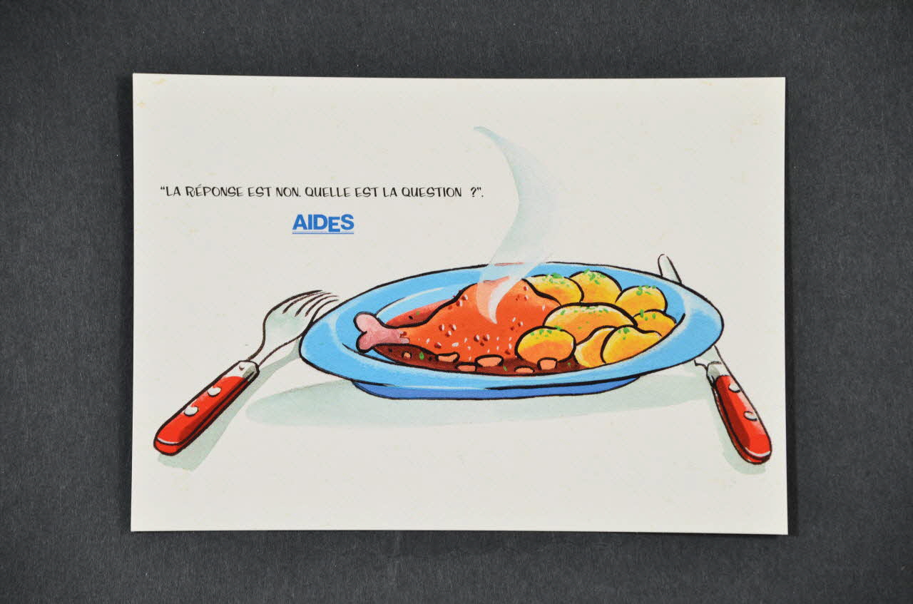 carte postale "La réponse est non. Quelle est la question?" / "Campagne VIH/Sida et milieu de travail" 2005.101.128 Photo Mucem