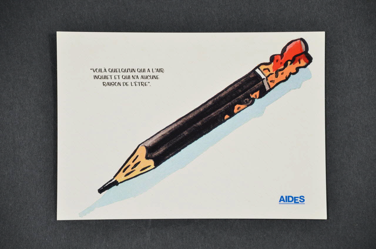 carte postale "Voilà quelqu'un qui a l'air inquiet et qui n'a aucune raiosn de l'être" / "Campagne VIH/Sida et milieu de travail" 2005.101.132 Photo Mucem