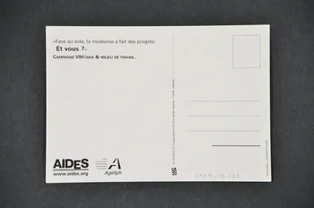carte postale "Voilà quelqu'un qui a l'air inquiet et qui n'a aucune raiosn de l'être" / "Campagne VIH/Sida et milieu de travail" 2005.101.132 Photo Mucem