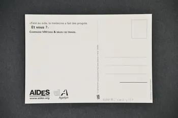 carte postale "Vous n'aimez pas partager ? C'est votre droit. Mais le sida ne peut pas servir de prétexte pour être égoïste" / "Campagne VIH/Sida et milieu de travail" 2005.101.137 Photo Mucem
