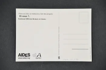 carte postale " Le virus du sida ne se transmet pas par le téléphone. Mais l'information, si !" / "Campagne VIH/Sida et milieu de travail" 2005.101.138 Photo Mucem