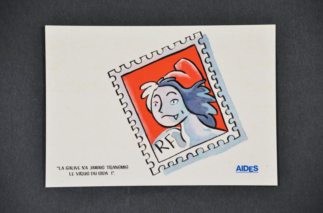 carte postale "La salive n'a jamais transmis le virus du sida !." / "Campagne VIH/Sida et milieu de travail" 2005.101.140 Photo Mucem