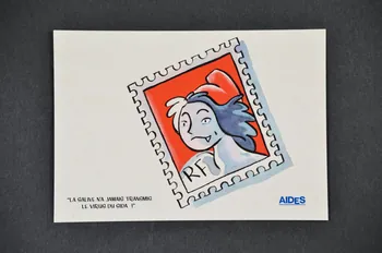 carte postale "La salive n'a jamais transmis le virus du sida !." / "Campagne VIH/Sida et milieu de travail" 2005.101.140 Photo Mucem