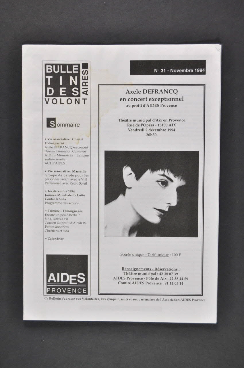 Aides Provence Bulletin associatif Bulletin des volontaires, n° 31, novembre 1994 France 1994/11 2005.101.19.1-4 Photo Mucem