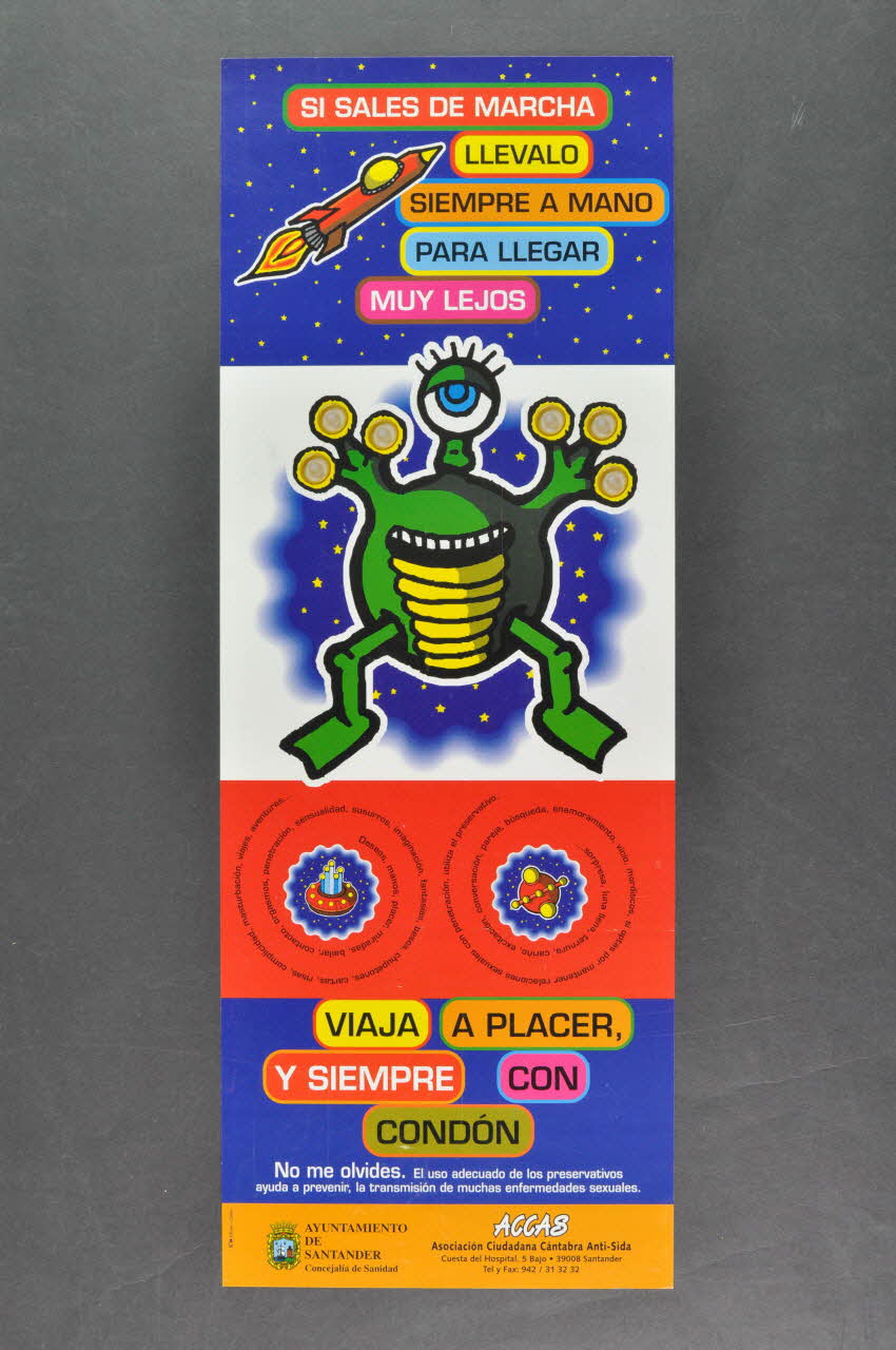 affiche "Si sales de marcha, llevalo siempre a mano para llegar muy legos" (Si tu sautes en marche, tiens le toujours à la main pour atterrir plus léger) 2003.101.87 Photo Mucem