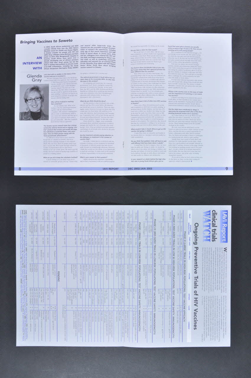 International Aids Vaccine Initiative, New York revue "IAVI Report. The newsletter on International Aids Vaccine research"  (IAVI Report. La lettre d'information sur la recherche Internationale sur le vaccin contre le sida) International 2002/12 2003.101.9.1-2  Photo Mucem