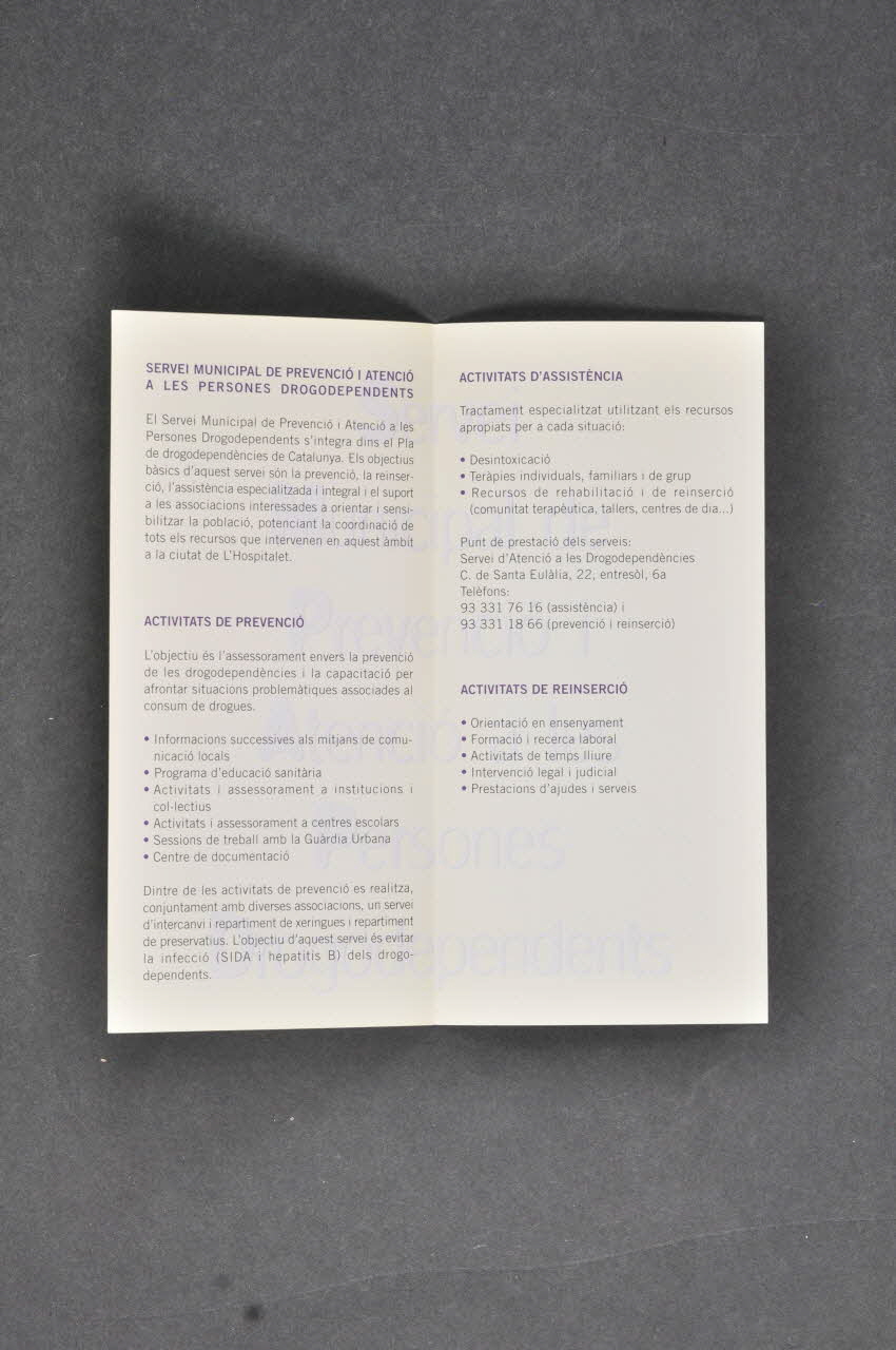 Dépliant Servei Municipal de Prevenció i Atenció a les Persones Drogodependents 2003.102.16 Photo Mucem