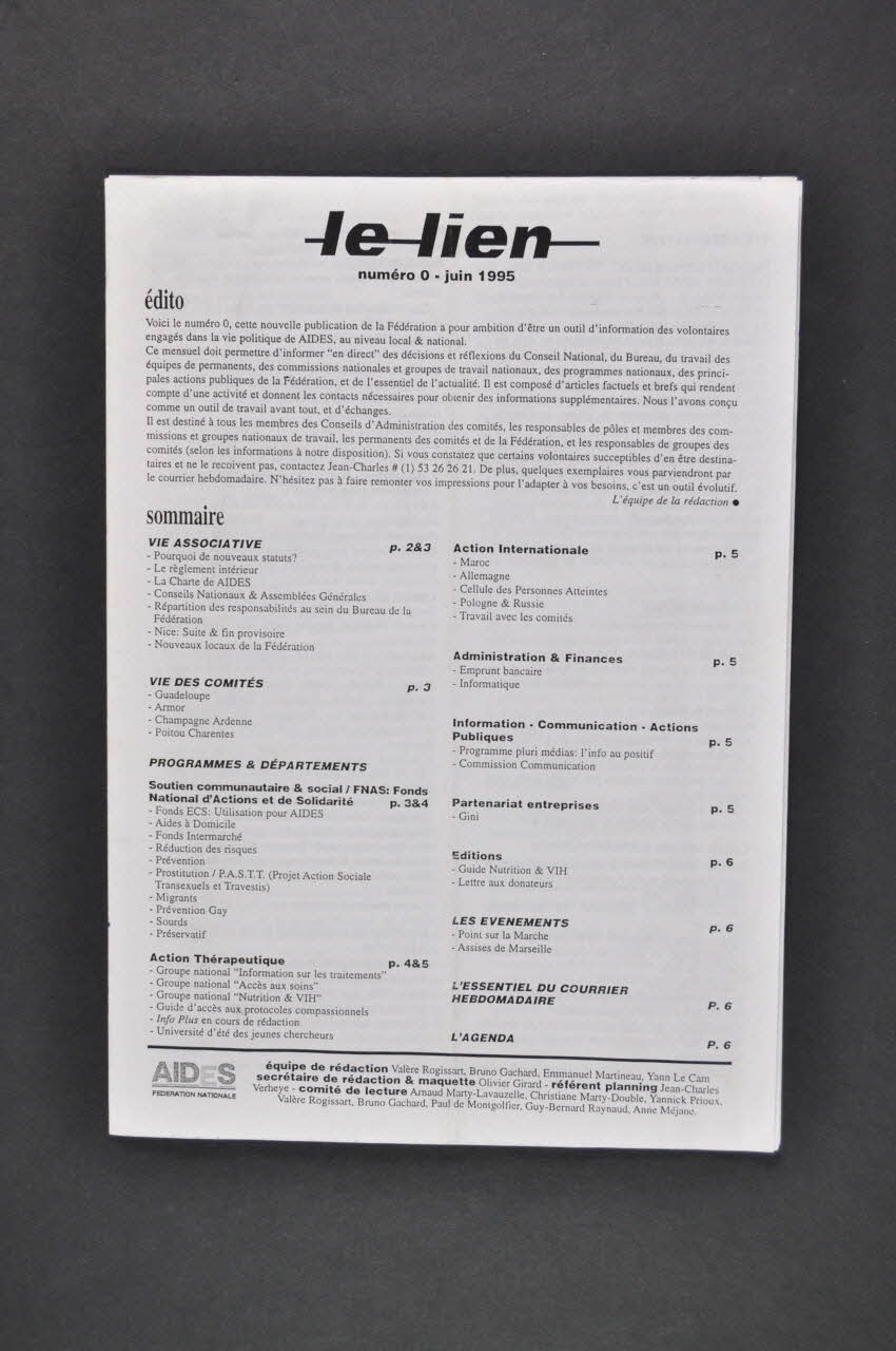 Aides Fédération Nationale Bulletin "Le lien", juin 1995, n° 0 France 1995/6 2005.101.32.1-2 Photo Mucem
