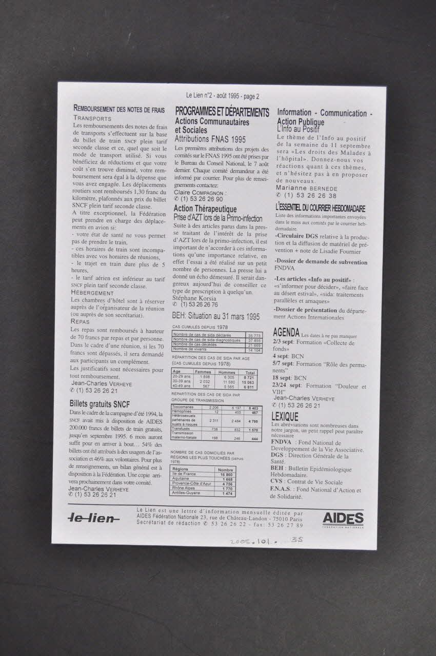 Aides Fédération Nationale Bulletin "Le lien", août 1995,  n° 2 France 1995/8 2005.101.35 Photo Mucem